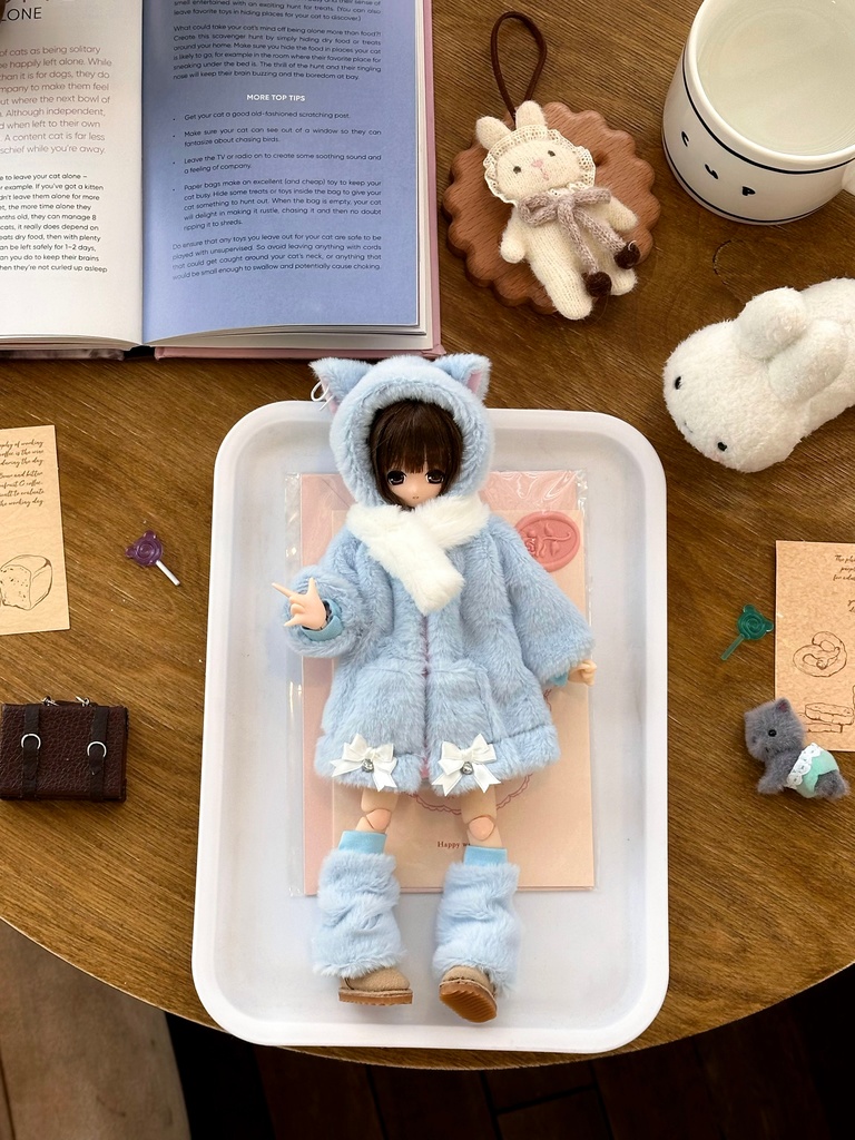 1/6ドール服 猫耳もこもこコートセット 4点セット ピュアニーモ S ピュアニーモ M オビツ24 オビツ22 天使の羽 音符