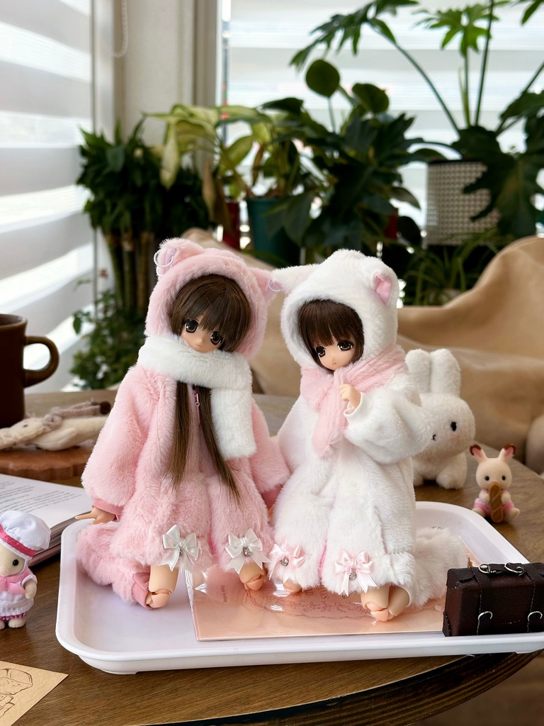 1/6ドール服 猫耳もこもこコートセット 4点セット ピュアニーモ S ピュアニーモ M オビツ24 オビツ22 天使の羽 音符