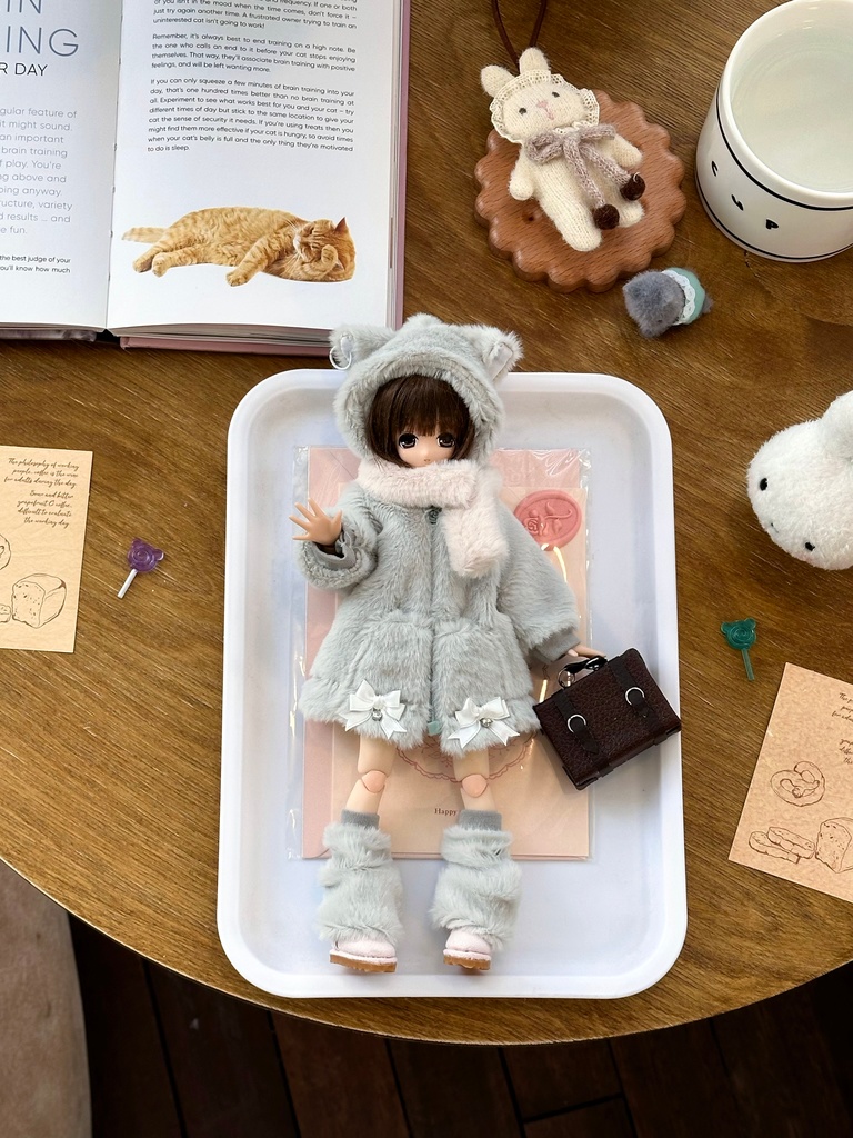 1/6ドール服 猫耳もこもこコートセット 4点セット ピュアニーモ S ピュアニーモ M オビツ24 オビツ22 天使の羽 音符