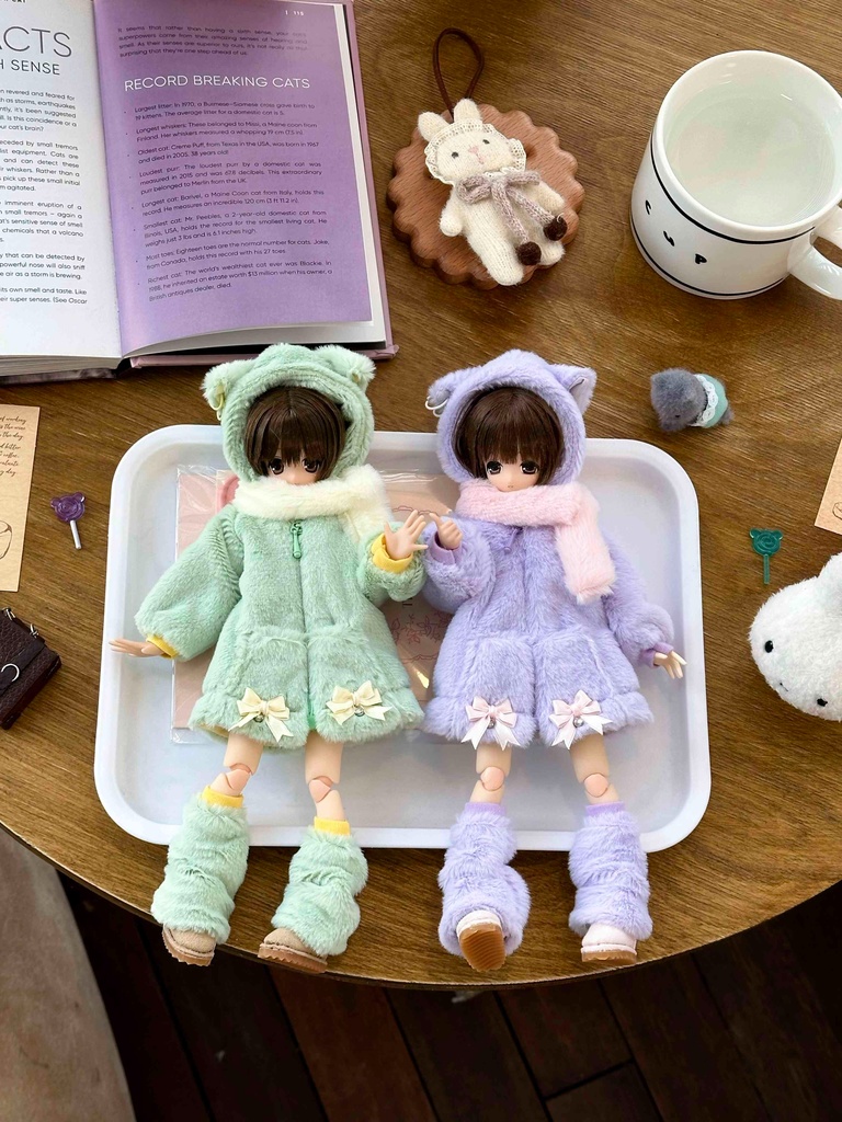 1/6ドール服 猫耳もこもこコートセット 4点セット ピュアニーモ S ピュアニーモ M オビツ24 オビツ22 天使の羽 音符