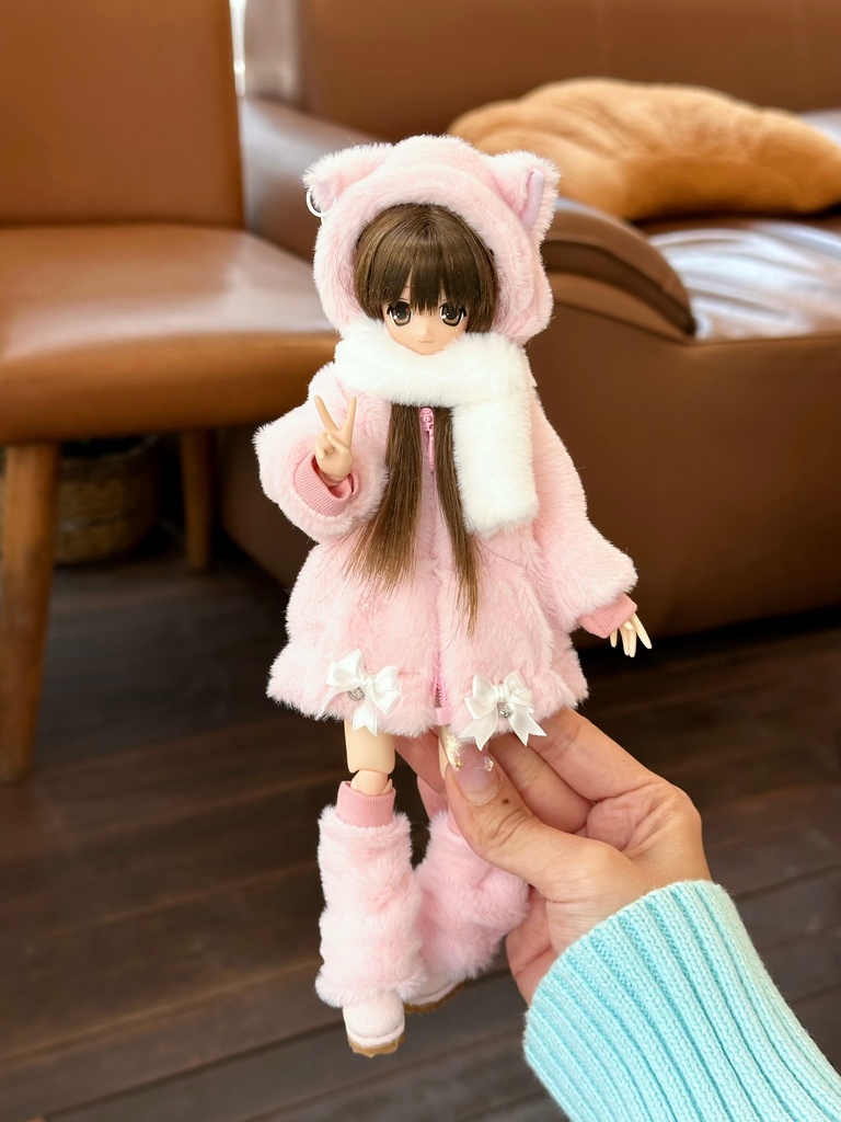 1/6ドール服 猫耳もこもこコートセット 4点セット ピュアニーモ S ピュアニーモ M オビツ24 オビツ22 天使の羽 音符