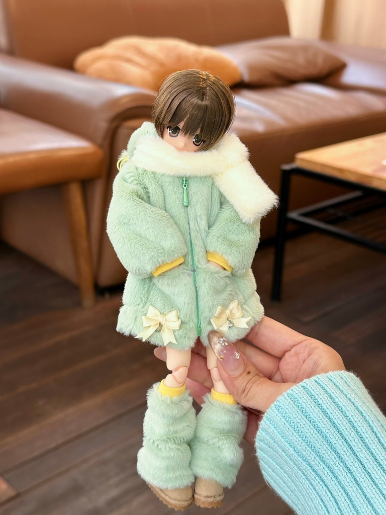 1/6ドール服 猫耳もこもこコートセット 4点セット ピュアニーモ S ピュアニーモ M オビツ24 オビツ22 天使の羽 音符