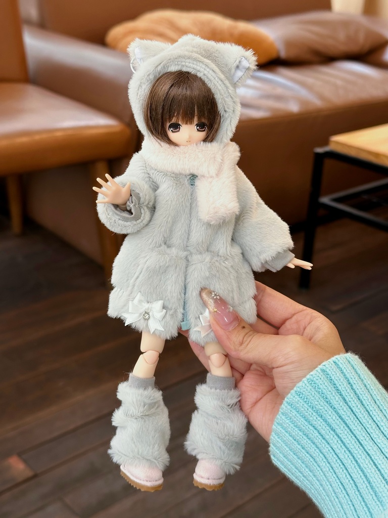 1/6ドール服 猫耳もこもこコートセット 4点セット ピュアニーモ S ピュアニーモ M オビツ24 オビツ22 天使の羽 音符