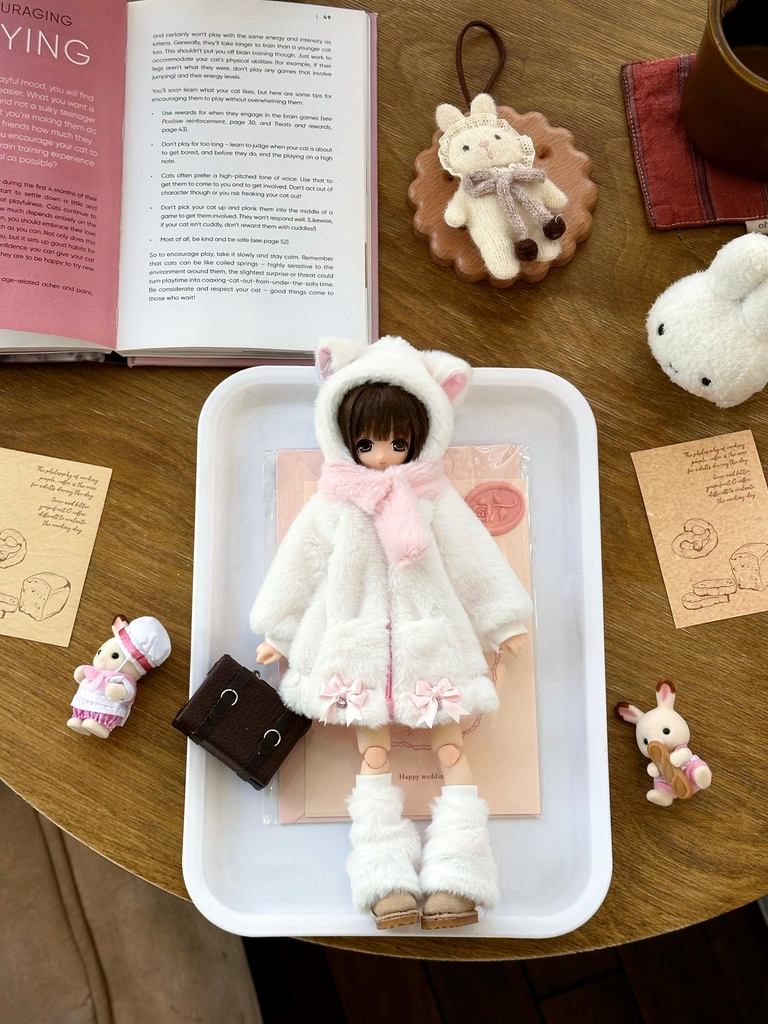 1/6ドール服 猫耳もこもこコートセット 4点セット ピュアニーモ S ピュアニーモ M オビツ24 オビツ22 天使の羽 音符