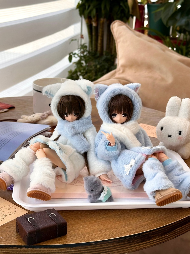 1/6ドール服 猫耳もこもこコートセット 4点セット ピュアニーモ S ピュアニーモ M オビツ24 オビツ22 天使の羽 音符