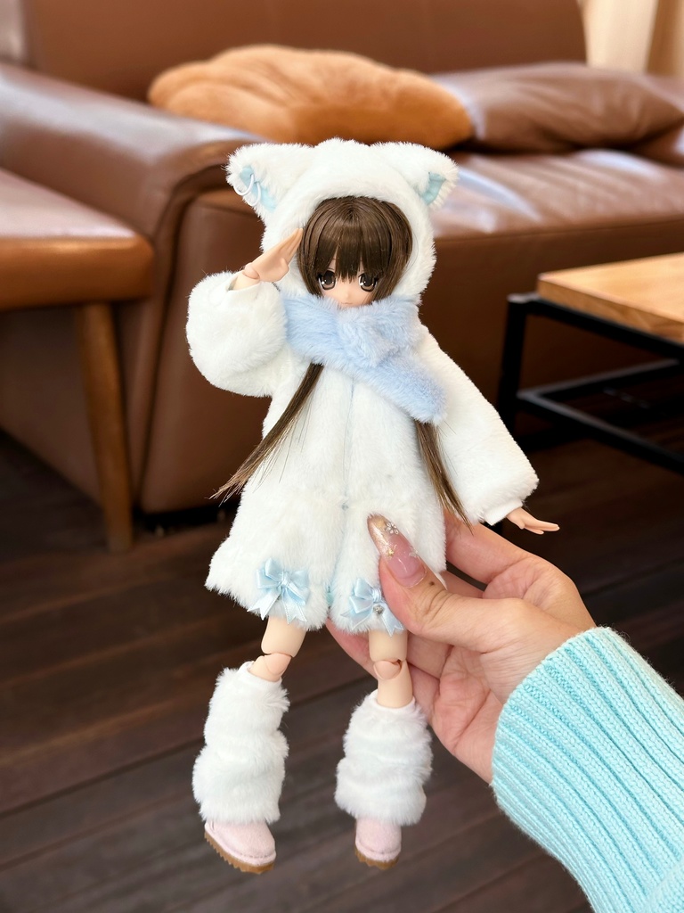 1/6ドール服 猫耳もこもこコートセット 4点セット ピュアニーモ S ピュアニーモ M オビツ24 オビツ22 天使の羽 音符