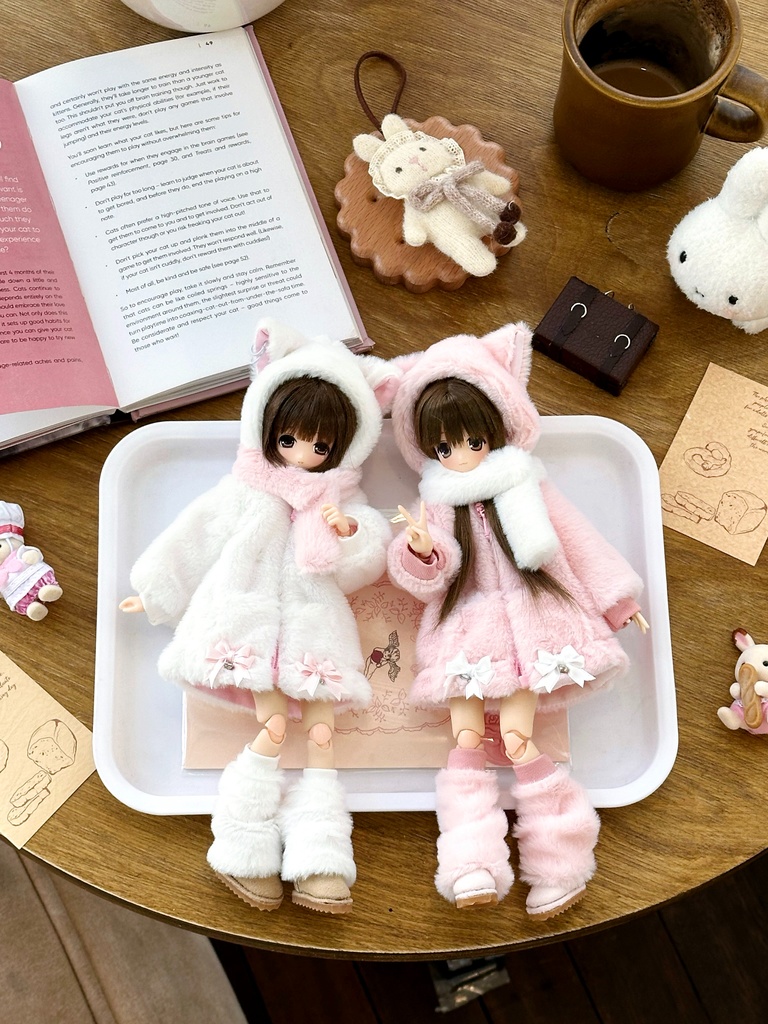 1/6ドール服 猫耳もこもこコートセット 4点セット ピュアニーモ S ピュアニーモ M オビツ24 オビツ22 天使の羽 音符