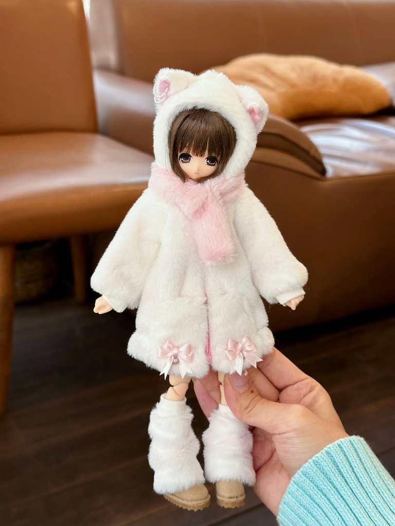 1/6ドール服 猫耳もこもこコートセット 4点セット ピュアニーモ S ピュアニーモ M オビツ24 オビツ22 天使の羽 音符