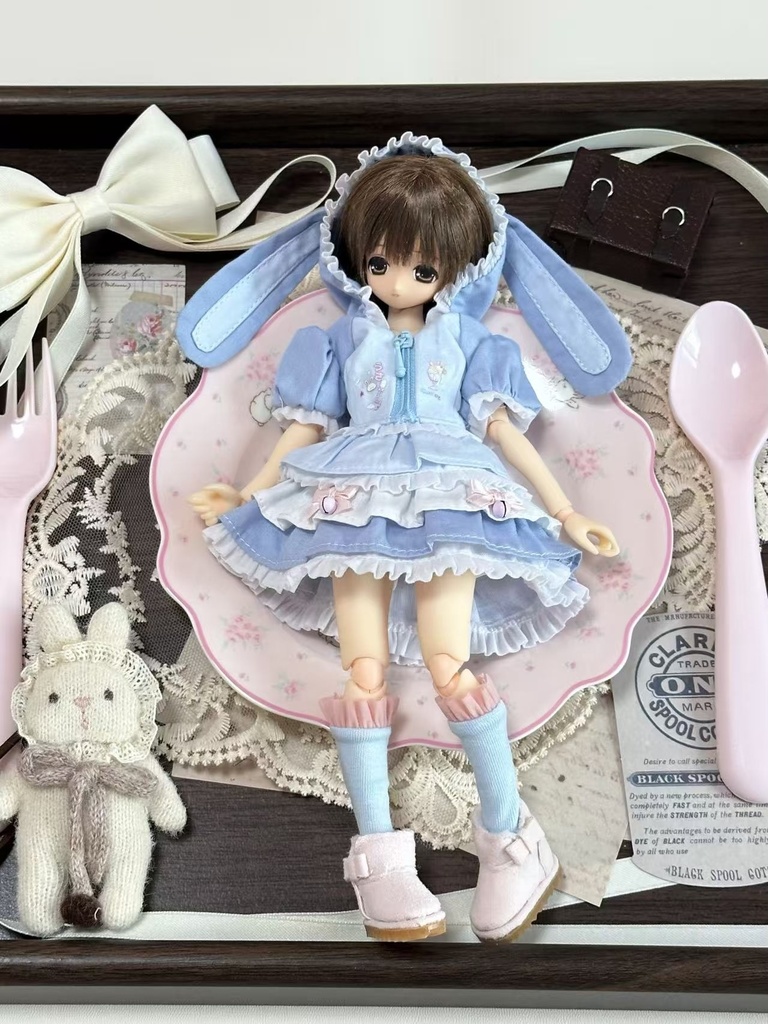 1/6ドール服 うさみみワンピース 3点セット ピュアニーモ S ピュアニーモ M オビツ24 オビツ22
