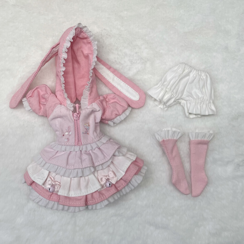 1/6ドール服 うさみみワンピース 3点セット ピュアニーモ S ピュアニーモ M オビツ24 オビツ22