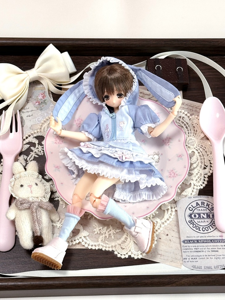 1/6ドール服 うさみみワンピース 3点セット ピュアニーモ S ピュアニーモ M オビツ24 オビツ22