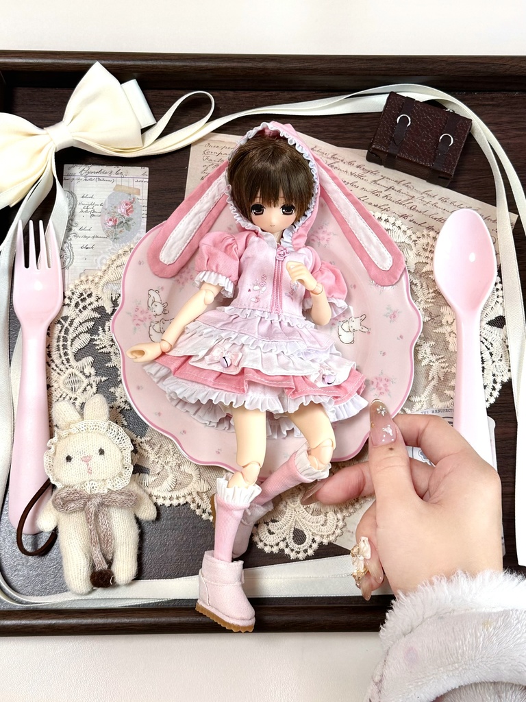 1/6ドール服 うさみみワンピース 3点セット ピュアニーモ S ピュアニーモ M オビツ24 オビツ22