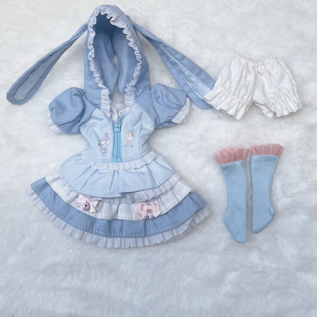 1/6ドール服 うさみみワンピース 3点セット ピュアニーモ S ピュアニーモ M オビツ24 オビツ22