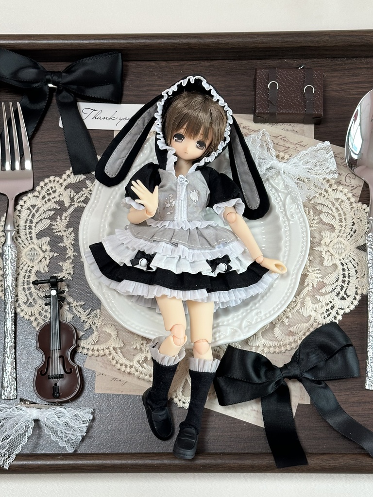 1/6ドール服 うさみみワンピース 3点セット ピュアニーモ S ピュアニーモ M オビツ24 オビツ22