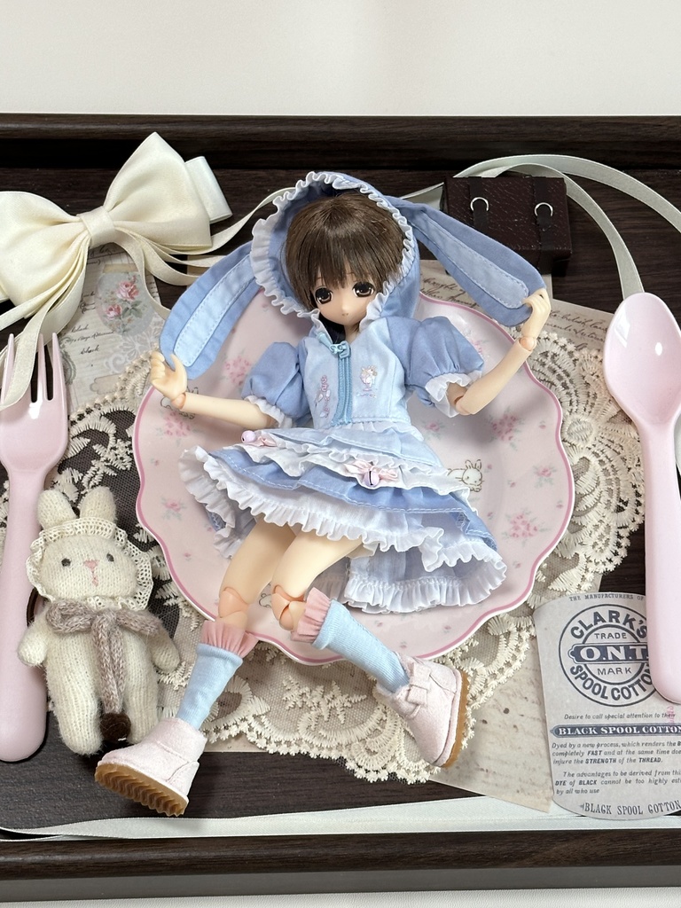 1/6ドール服 うさみみワンピース 3点セット ピュアニーモ S ピュアニーモ M オビツ24 オビツ22