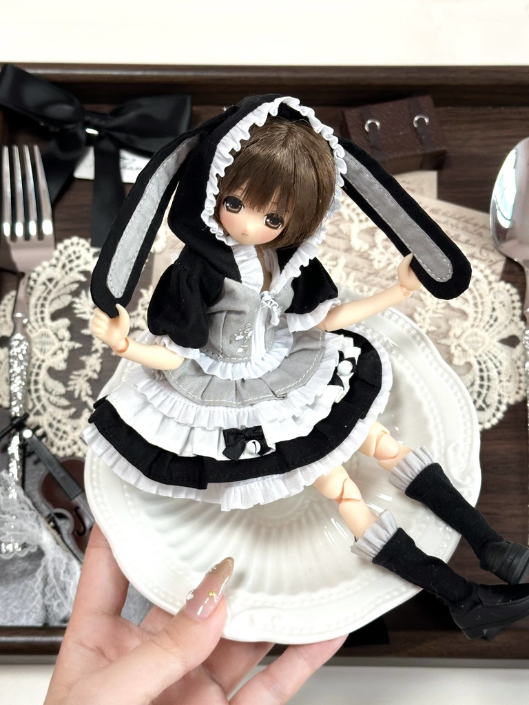 1/6ドール服 うさみみワンピース 3点セット ピュアニーモ S ピュアニーモ M オビツ24 オビツ22