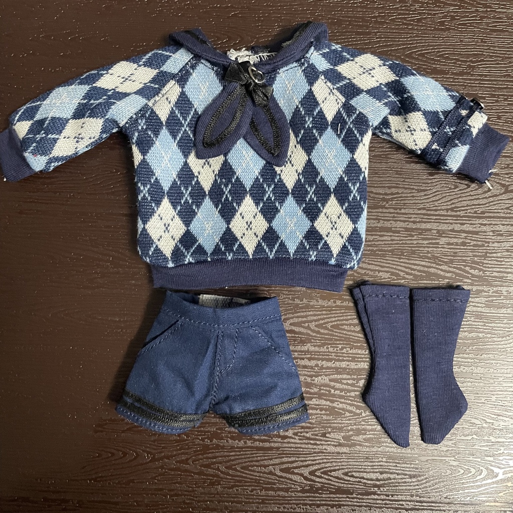 1/6ドール服 アーガイルニットコーデ 3点セット ピュアニーモ S ピュアニーモ M オビツ24 オビツ22