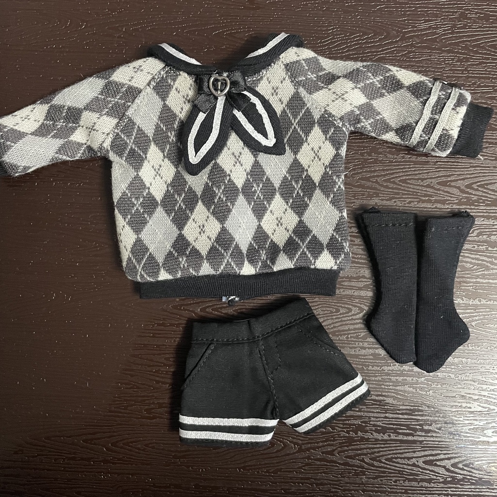 1/6ドール服 アーガイルニットコーデ 3点セット ピュアニーモ S ピュアニーモ M オビツ24 オビツ22