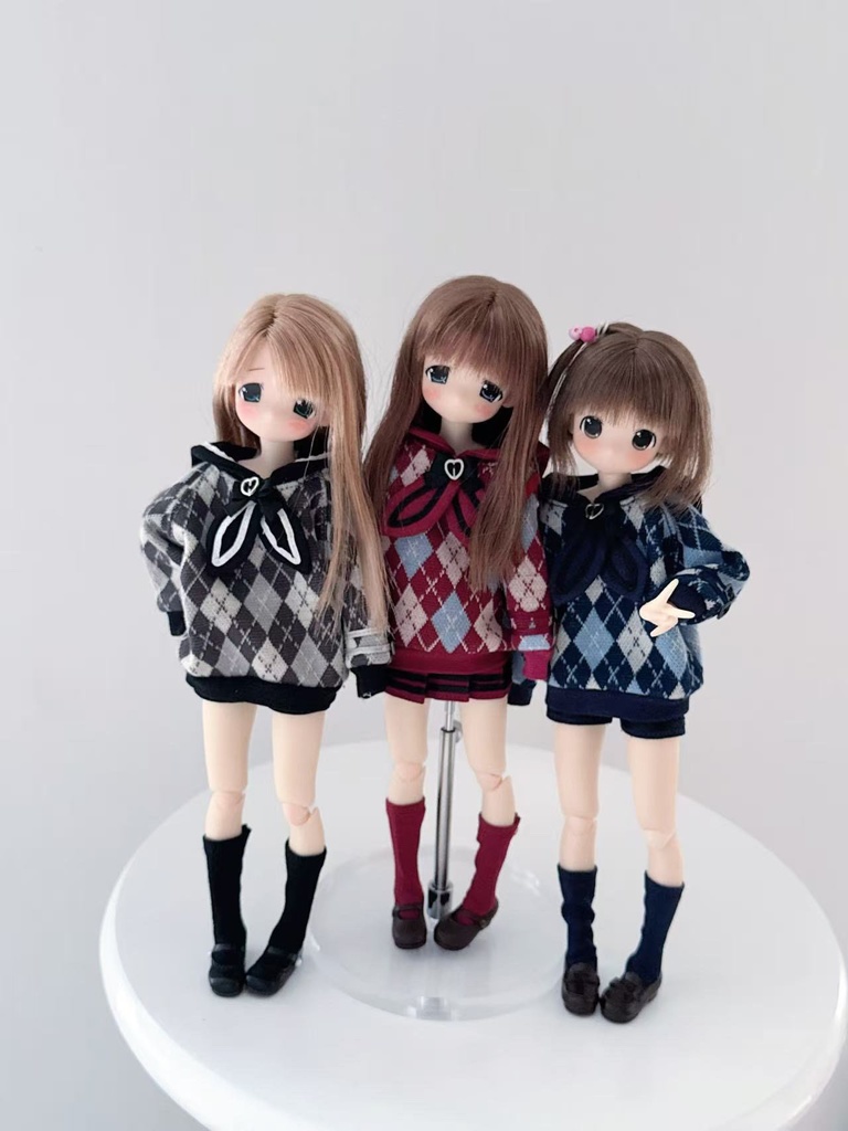 1/6ドール服 アーガイルニットコーデ 3点セット ピュアニーモ S ピュアニーモ M オビツ24 オビツ22