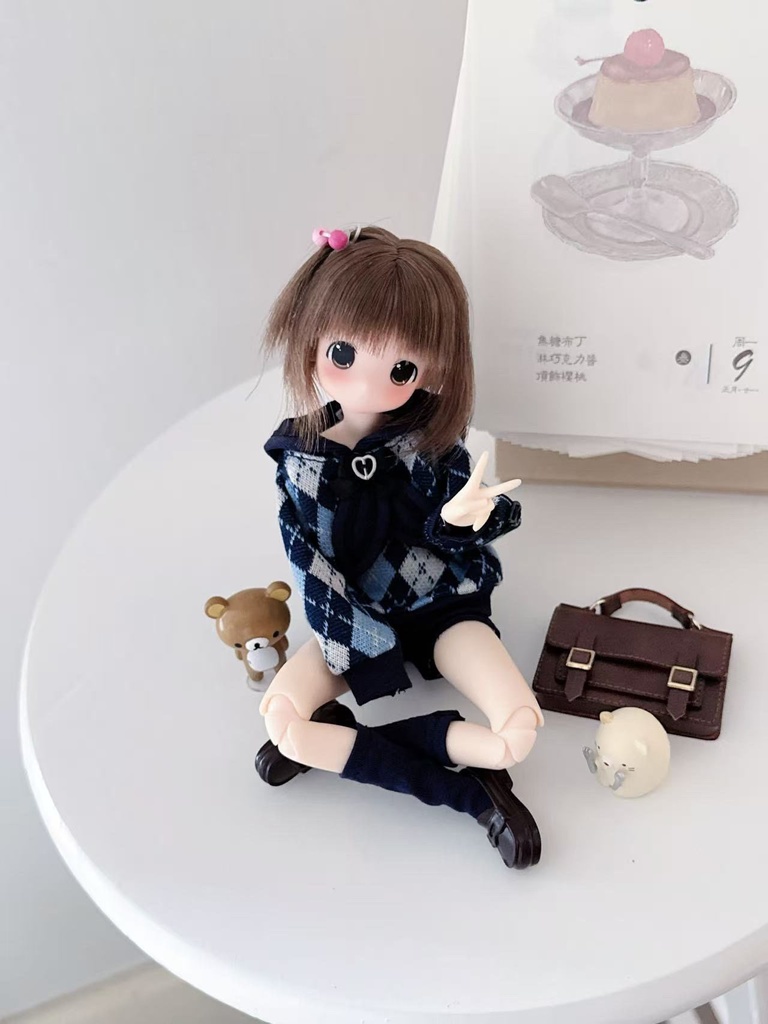 1/6ドール服 アーガイルニットコーデ 3点セット ピュアニーモ S ピュアニーモ M オビツ24 オビツ22