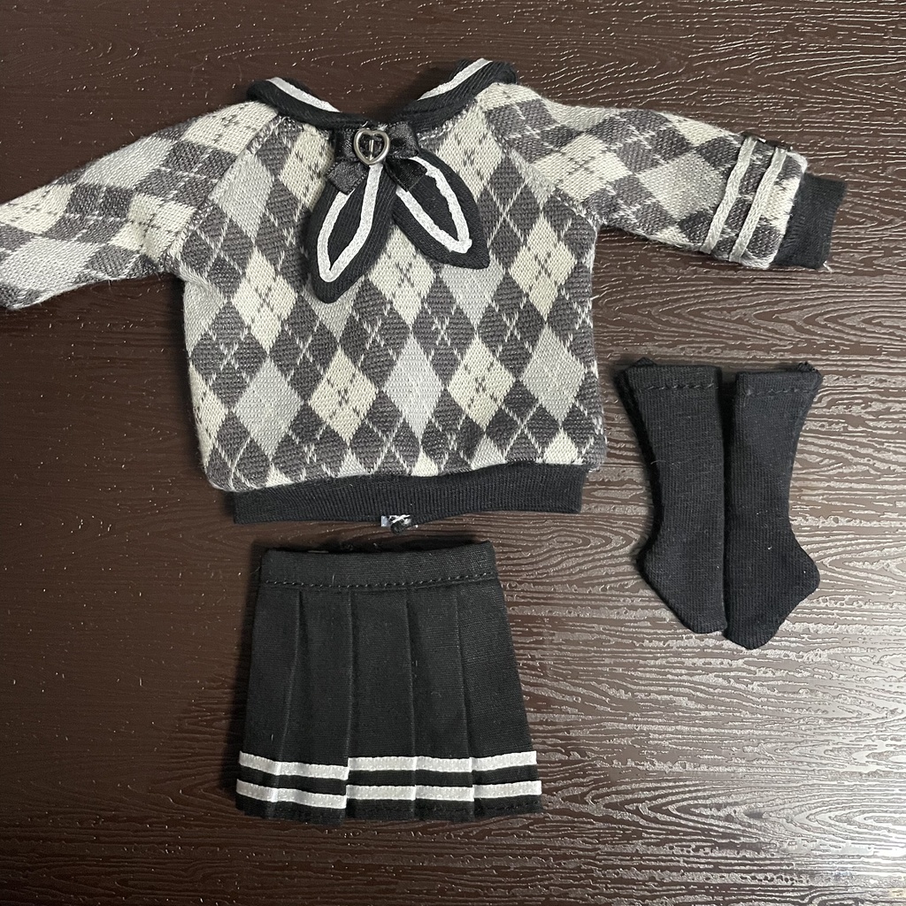 1/6ドール服 アーガイルニットコーデ 3点セット ピュアニーモ S ピュアニーモ M オビツ24 オビツ22