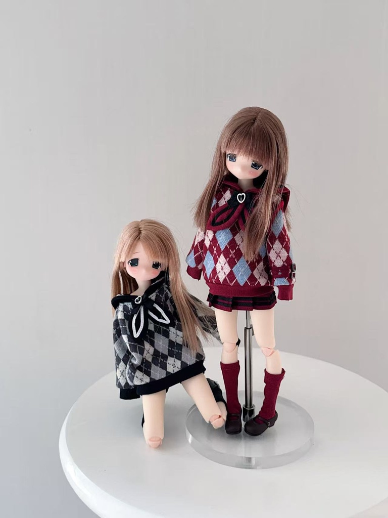 1/6ドール服 アーガイルニットコーデ 3点セット ピュアニーモ S ピュアニーモ M オビツ24 オビツ22