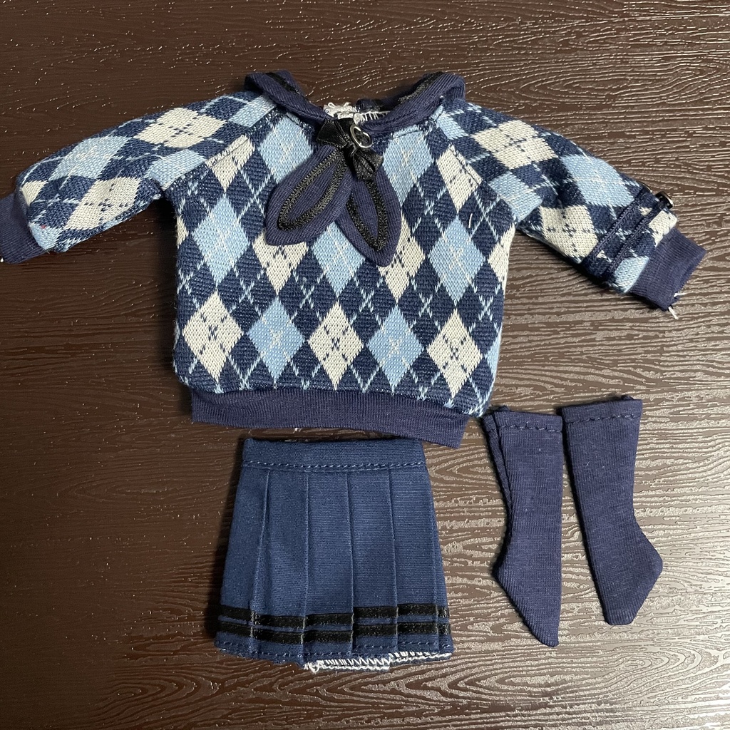1/6ドール服 アーガイルニットコーデ 3点セット ピュアニーモ S ピュアニーモ M オビツ24 オビツ22