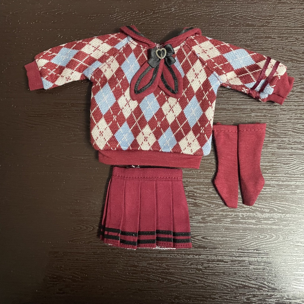 1/6ドール服 アーガイルニットコーデ 3点セット ピュアニーモ S ピュアニーモ M オビツ24 オビツ22