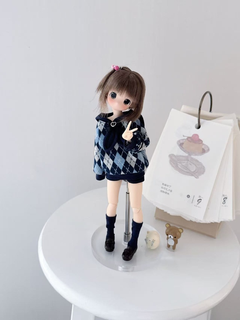 1/6ドール服 アーガイルニットコーデ 3点セット ピュアニーモ S ピュアニーモ M オビツ24 オビツ22