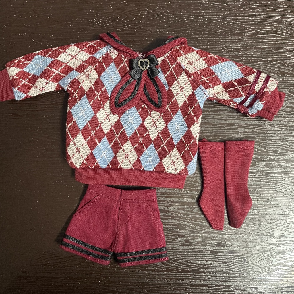 1/6ドール服 アーガイルニットコーデ 3点セット ピュアニーモ S ピュアニーモ M オビツ24 オビツ22