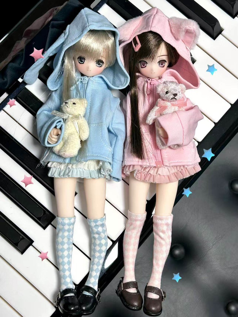 1/6ドール服 うさ耳アウター 猫耳アウター 3点セット ピュアニーモ S ピュアニーモ M オビツ24 オビツ22