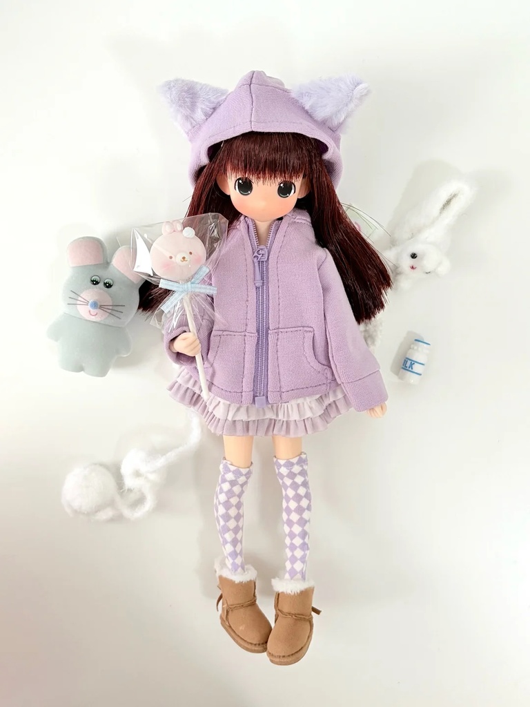 1/6ドール服 うさ耳アウター 猫耳アウター 3点セット ピュアニーモ S ピュアニーモ M オビツ24 オビツ22