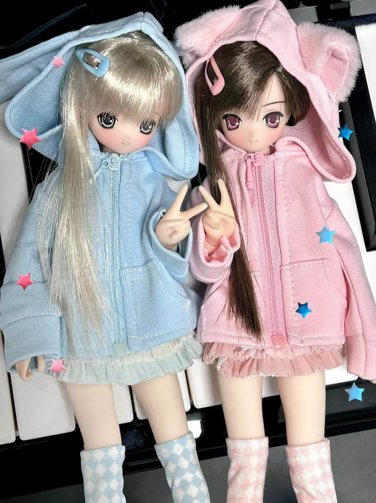 1/6ドール服 うさ耳アウター 猫耳アウター 3点セット ピュアニーモ S ピュアニーモ M オビツ24 オビツ22