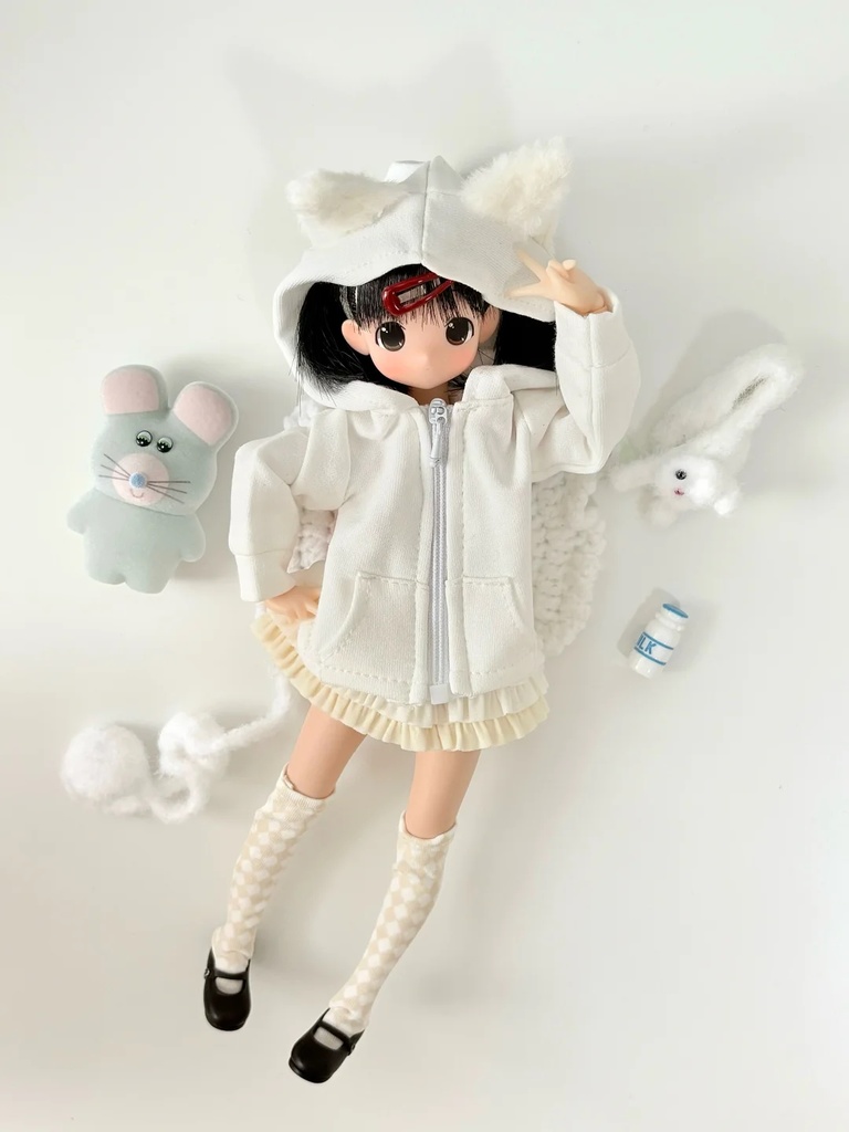 1/6ドール服 うさ耳アウター 猫耳アウター 3点セット ピュアニーモ S ピュアニーモ M オビツ24 オビツ22