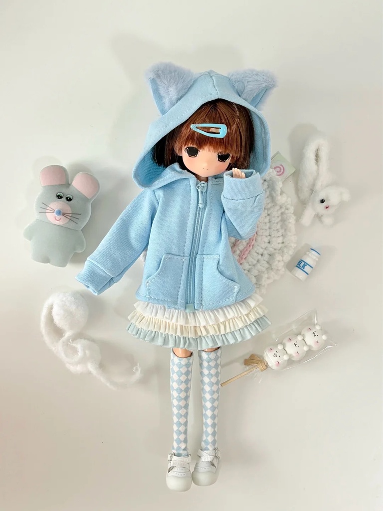 1/6ドール服 うさ耳アウター 猫耳アウター 3点セット ピュアニーモ S ピュアニーモ M オビツ24 オビツ22