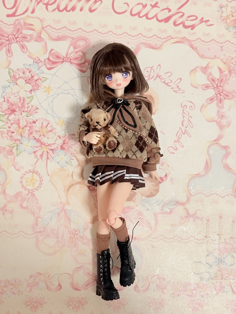 1/6ドール服 アーガイルニットコーデ 4点セット ピュアニーモ S ピュアニーモ M オビツ24 オビツ22
