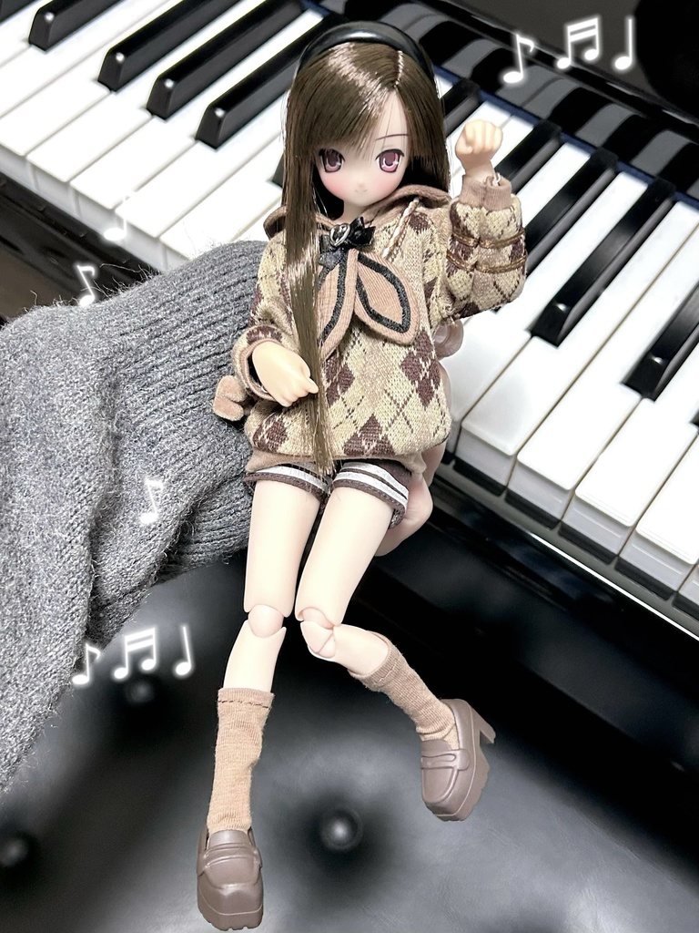 1/6ドール服 アーガイルニットコーデ 4点セット ピュアニーモ S ピュアニーモ M オビツ24 オビツ22