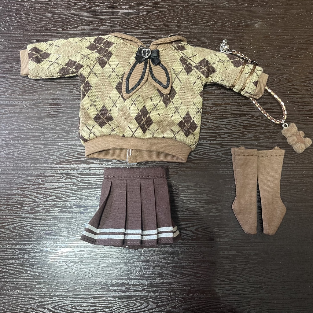 1/6ドール服 アーガイルニットコーデ 4点セット ピュアニーモ S ピュアニーモ M オビツ24 オビツ22