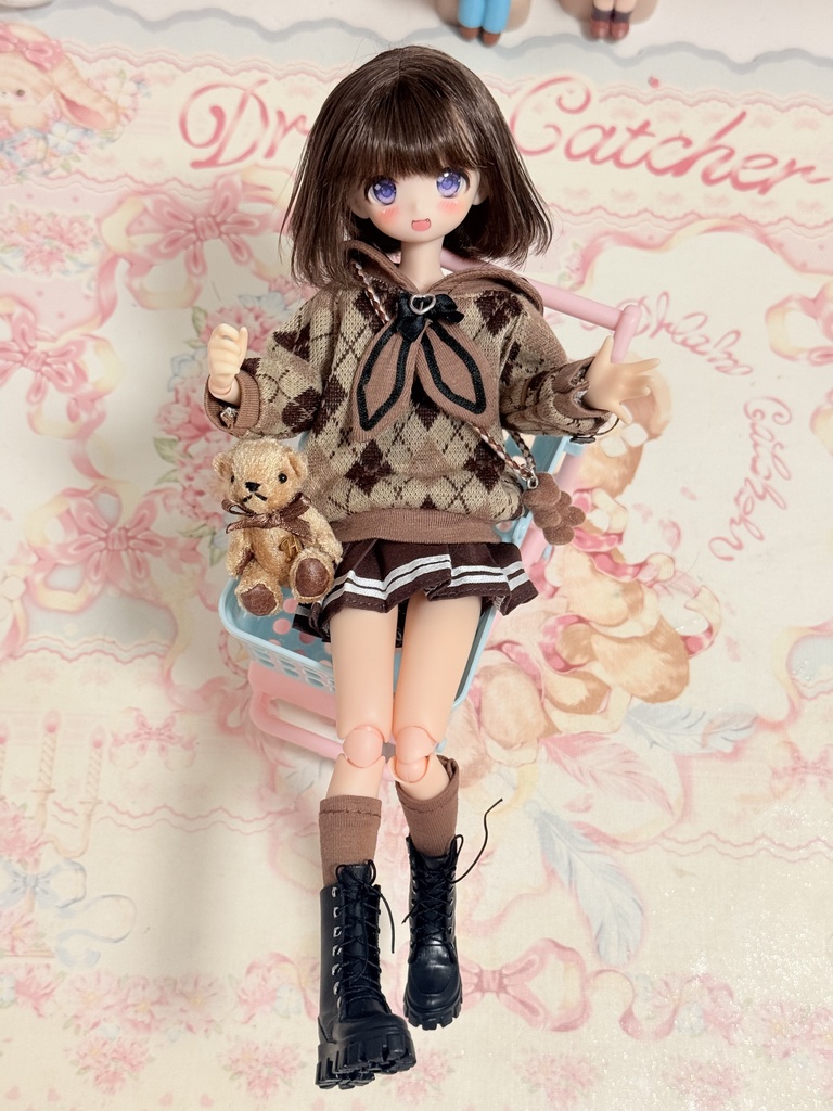 1/6ドール服 アーガイルニットコーデ 4点セット ピュアニーモ S ピュアニーモ M オビツ24 オビツ22