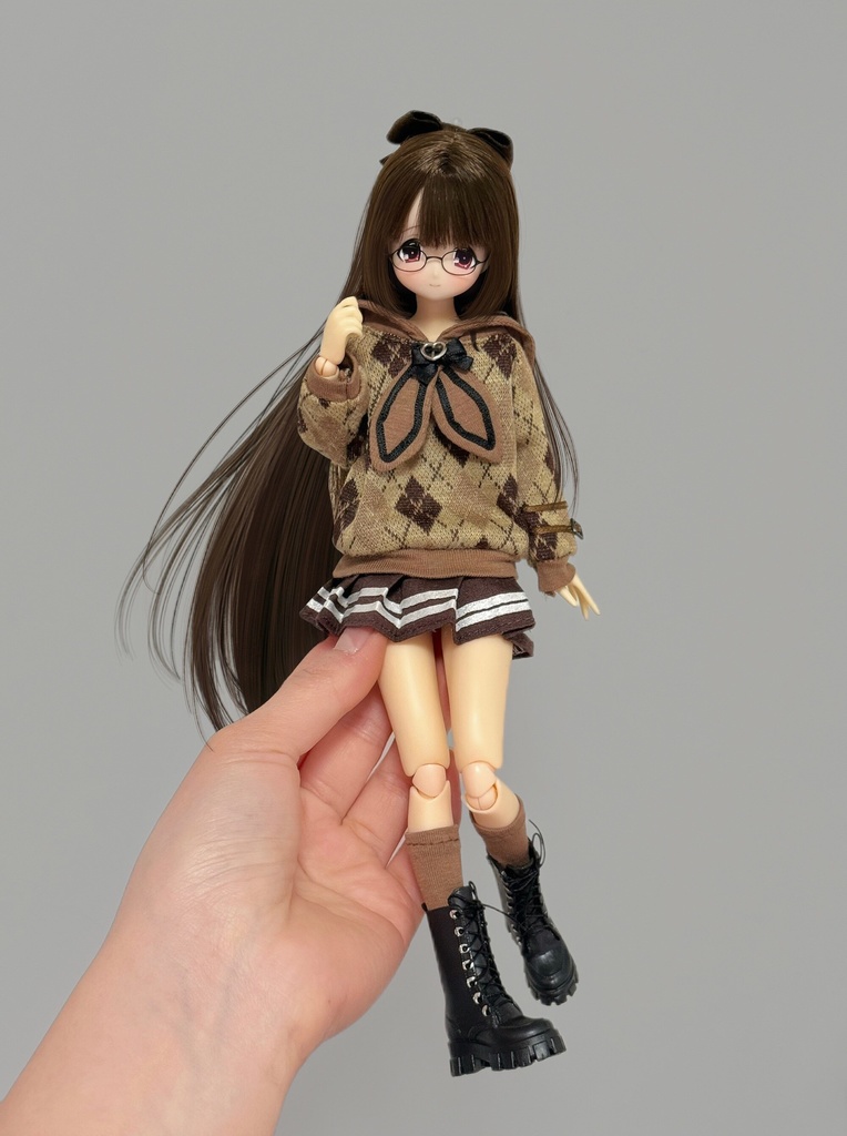1/6ドール服 アーガイルニットコーデ 4点セット ピュアニーモ S ピュアニーモ M オビツ24 オビツ22