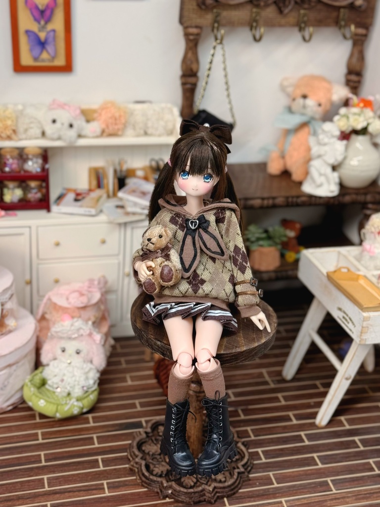 1/6ドール服 アーガイルニットコーデ 4点セット ピュアニーモ S ピュアニーモ M オビツ24 オビツ22