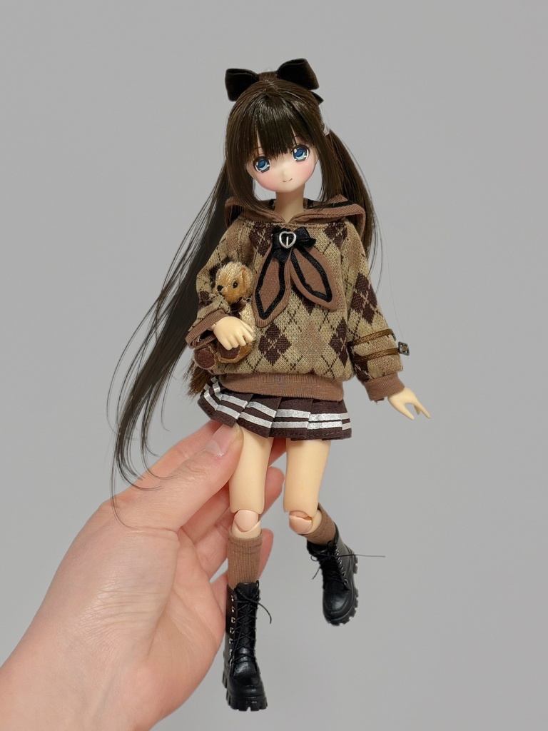 1/6ドール服　アーガイルニットコーデ　4点セット　ピュアニーモ S　ピュアニーモ M　オビツ24　オビツ22