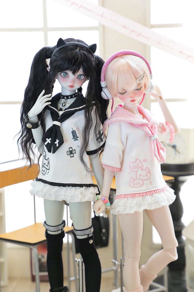 1/4ドール服 1/6ドール服 くもねこセーラー服 4点セット