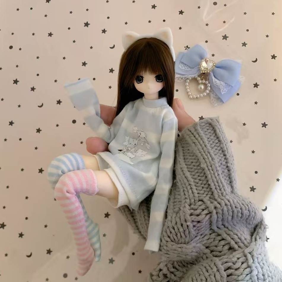 1/6ドール服 ねこ柄ボーダートップス ピュアニーモ S ピュアニーモ M オビツ24 オビツ22