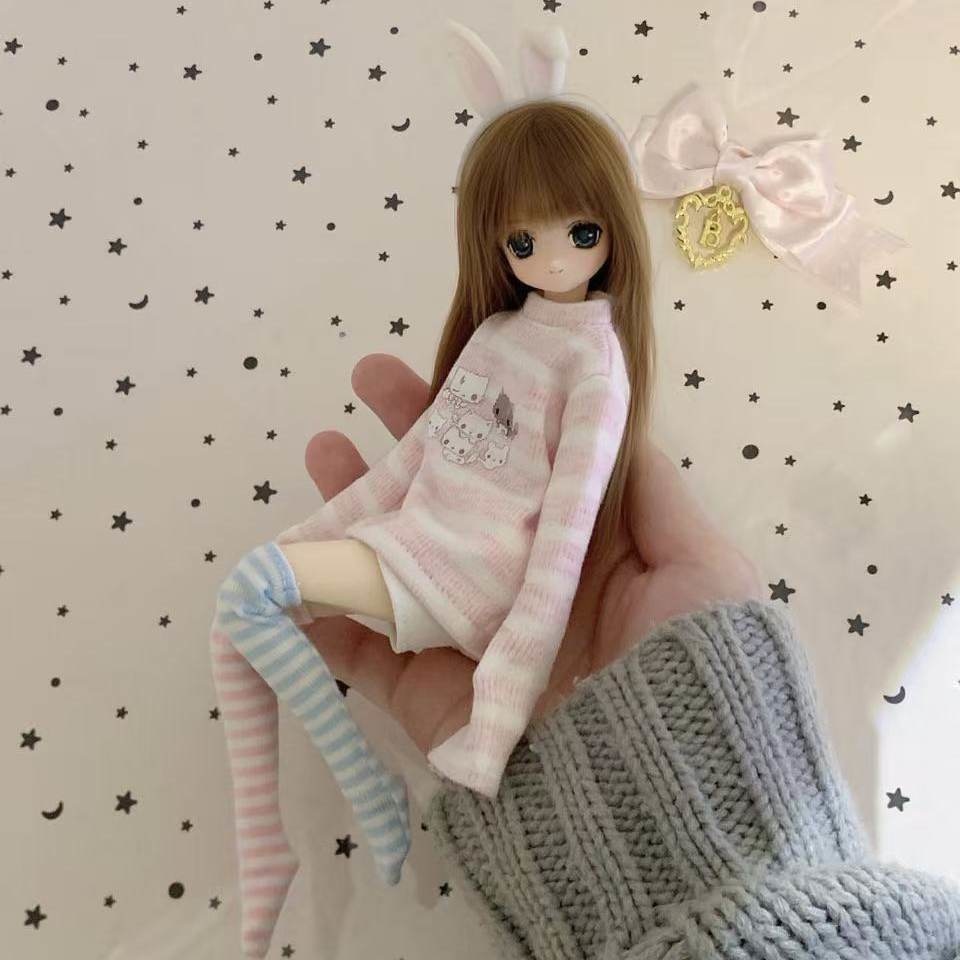 1/6ドール服 ねこ柄ボーダートップス ピュアニーモ S ピュアニーモ M オビツ24 オビツ22
