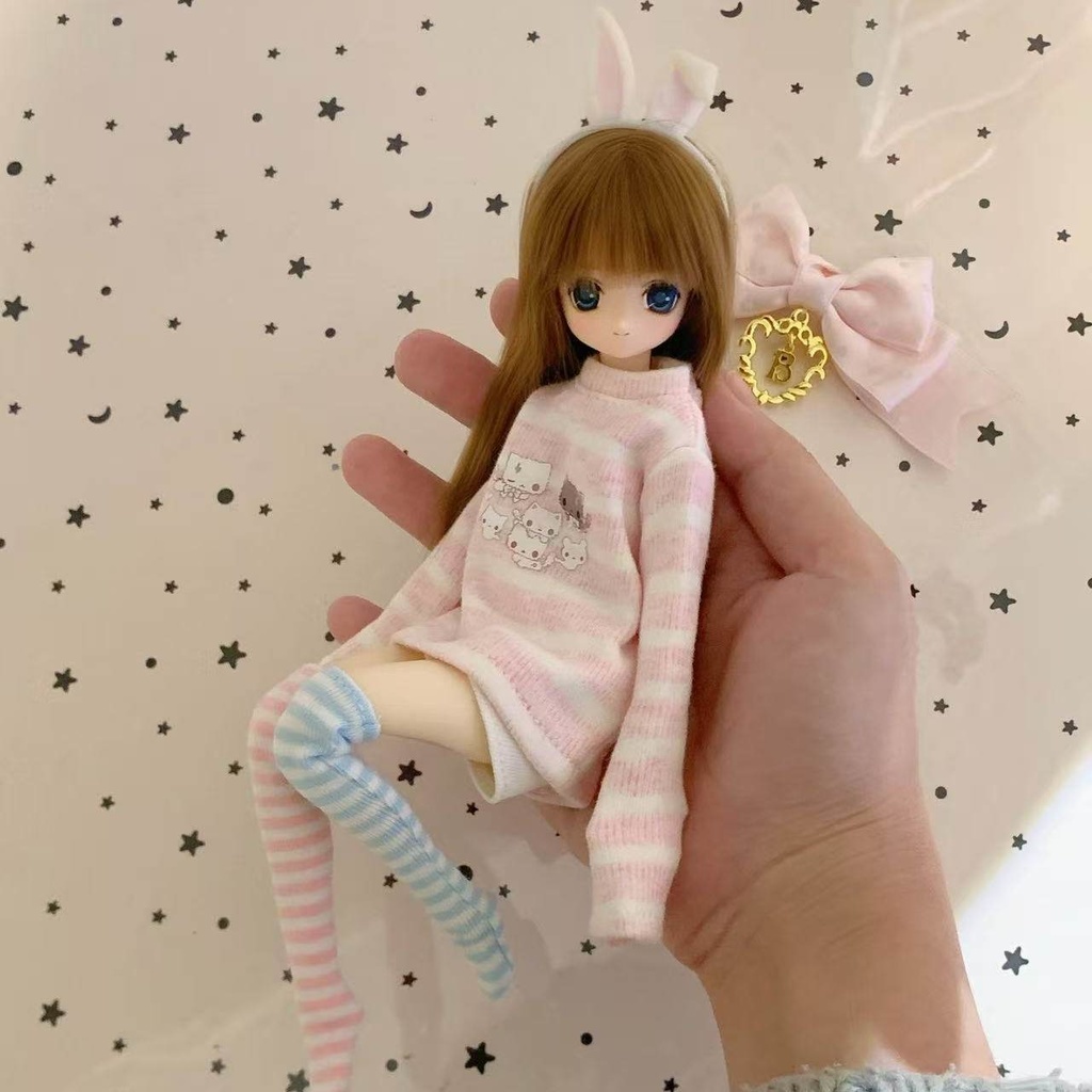 1/6ドール服 ねこ柄ボーダートップス ピュアニーモ S ピュアニーモ M オビツ24 オビツ22