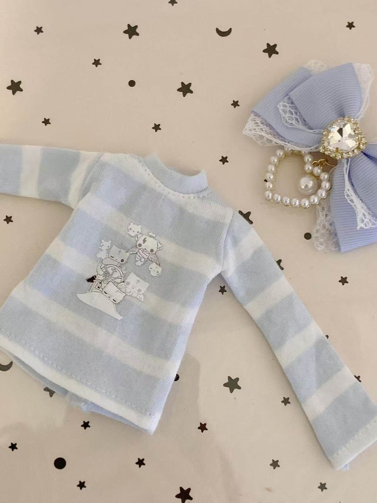 1/6ドール服 ねこ柄ボーダートップス ピュアニーモ S ピュアニーモ M オビツ24 オビツ22