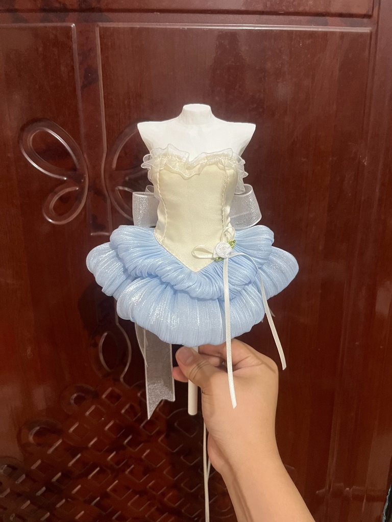 1/4ドール服 ビスチェ フリルスカート バレエ風ベアトップチュールドレス
