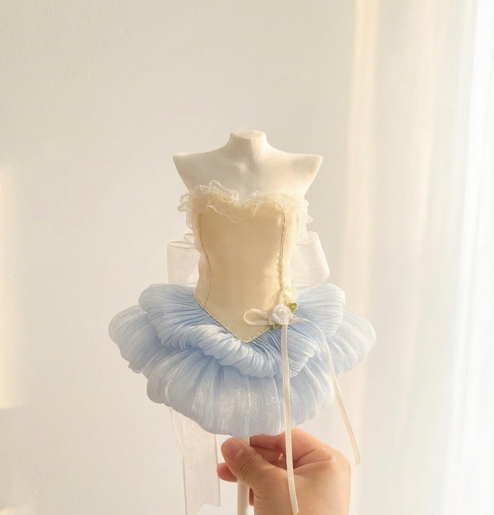 1/4ドール服　ビスチェ　フリルスカート　バレエ風ベアトップチュールドレス
