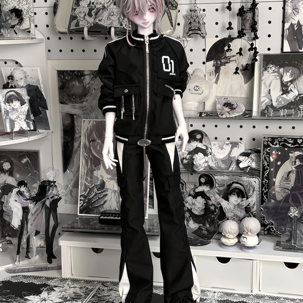 1/4ドール服 モノクロ ジャケットセット カーゴパンツ 1/6ドール服